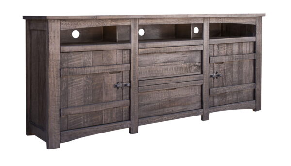 Solid Wood Cabinet, Enclosed Storage Distressed TV Stand - Gray