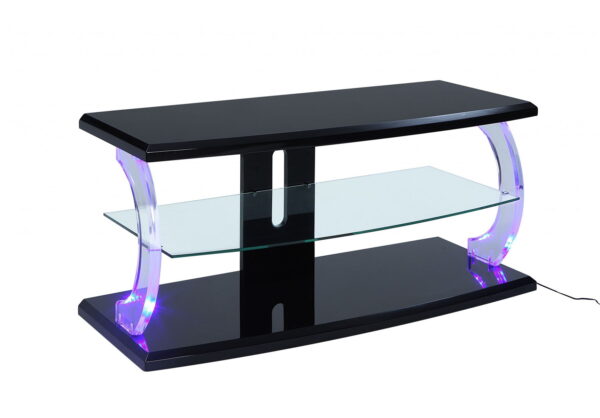 Clear Glass Wood Glass Veneer (Melamine) TV Stand (Led) - Black