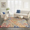 7' X 10' Floral Area Rug Indoor & Outdoor - Ivory / Blue - Image 2