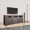 Solid Wood Cabinet, Enclosed Storage Distressed TV Stand - Gray - Image 2