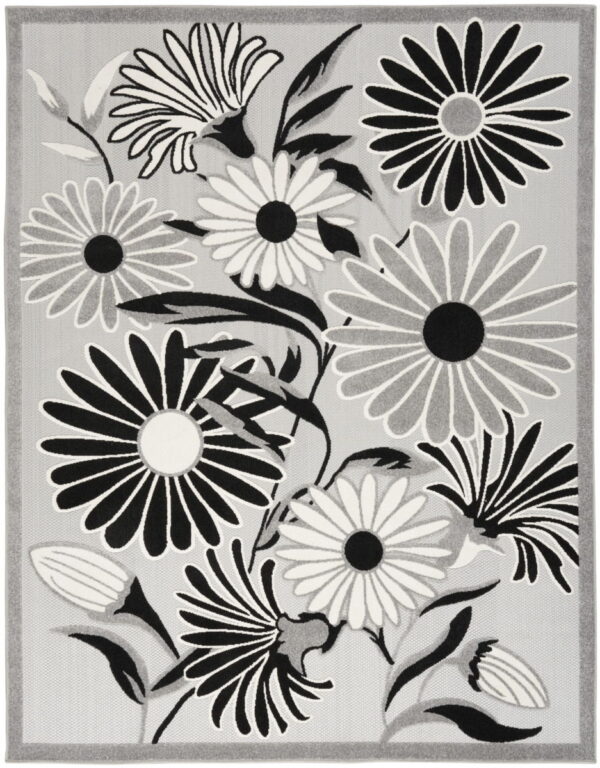 9' X 12' Floral Stain Resistant Non Skid Area Rug - Black / White