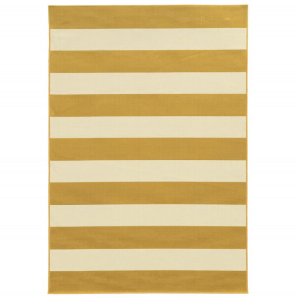 2' X 4' Geometric Stain Resistant Indoor / Outdoor Area Rug - Gold / Ivory