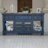 Solid Wood Open Shelving Distressed TV Stand - Blue - Image 2