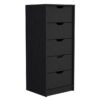 Manufactured Wood Five Drawer Tall And Narrow Dresser - Black Charcoal - Image 2