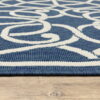 8' X 8' Round Geometric Stain Resistant Area Rug Outdoor & Indoor - Ivory / Blue - Image 2