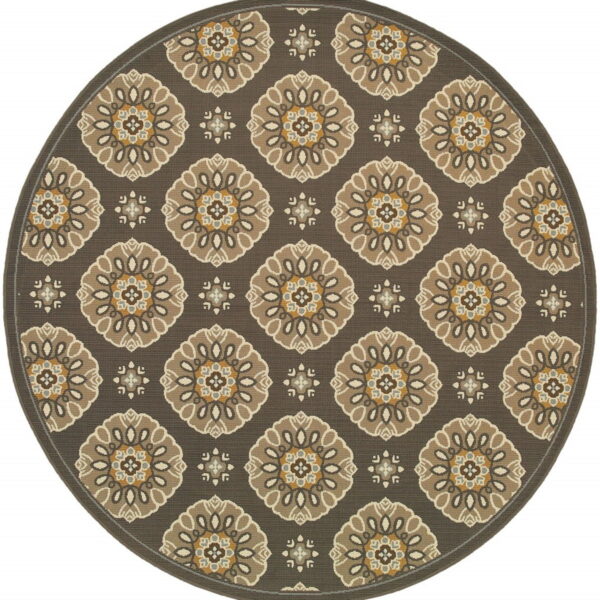 8' X 8' Round Moroccan Indoor / Outdoor Area Rug - Gray