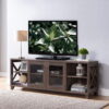 Particle Board And Glass Cabinet Enclosed Storage TV Stand - Brown - Image 2