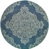 8' X 8' Round Oriental Stain Resistant Outdoor / Indoor Area Rug - Blue - Image 3