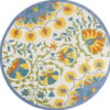 8' X 8' Round Toile Non Skid Indoor / Outdoor Area Rug - Blue Yellow / White - Image 3