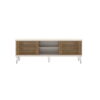 Farmhouse TV Stand With Metal Legs And Wood Slat Sliding Doors Tv - White - Image 2