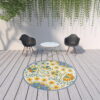 8' X 8' Round Toile Non Skid Indoor / Outdoor Area Rug - Blue Yellow / White - Image 2