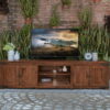 Solid Wood Cabinet, Enclosed Storage Distressed TV Stand - Brown - Image 3