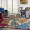 7' X 10' Floral Area Rug Indoor & Outdoor - Blue / Ivory - Image 2