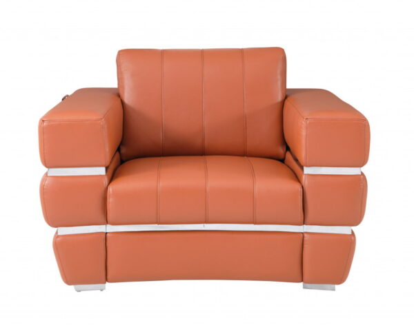 Stripe Top Grade Italian Leather Chair - Terra Cotta