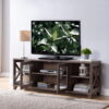 Particle Board And Glass Cabinet Enclosed Storage TV Stand - Brown - Image 3