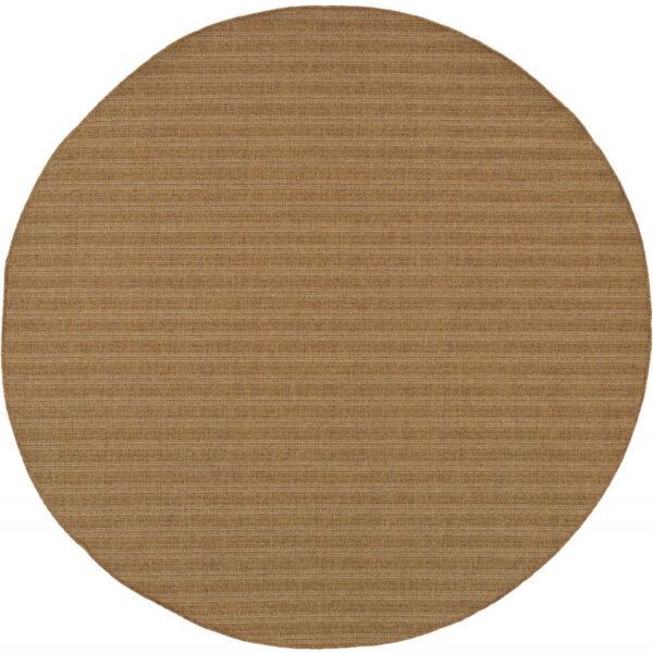 8' X 8' Round Striped Stain Resistant Indoor / Outdoor Area Rug - Tan