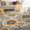 7' X 10' Floral Indoor / Outdoor Area Rug - Ivory / Multi - Image 2