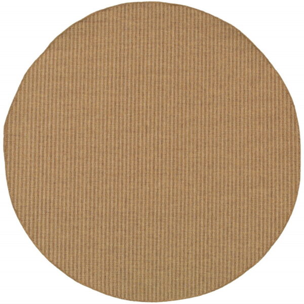 8' X 8' Round Striped Stain Resistant Outdoor / Indoor Area Rug - Tan