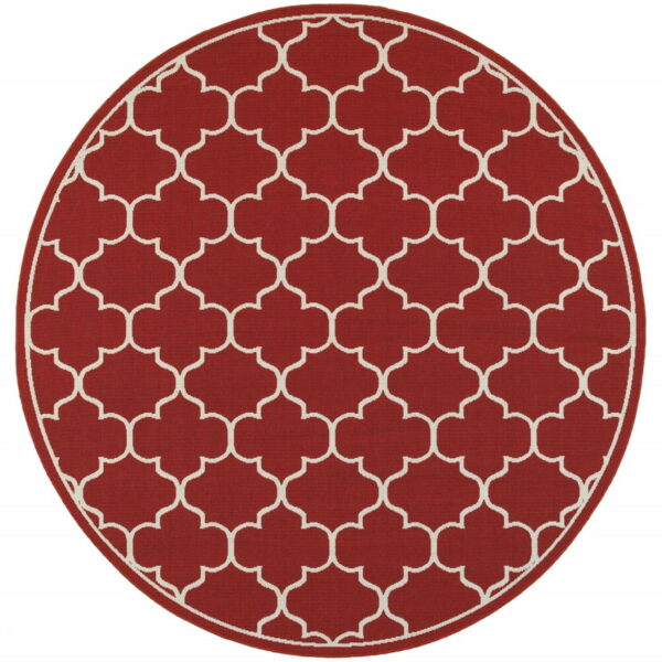 8' X 8' Round Indoor / Outdoor Area Rug - Red / Ivory