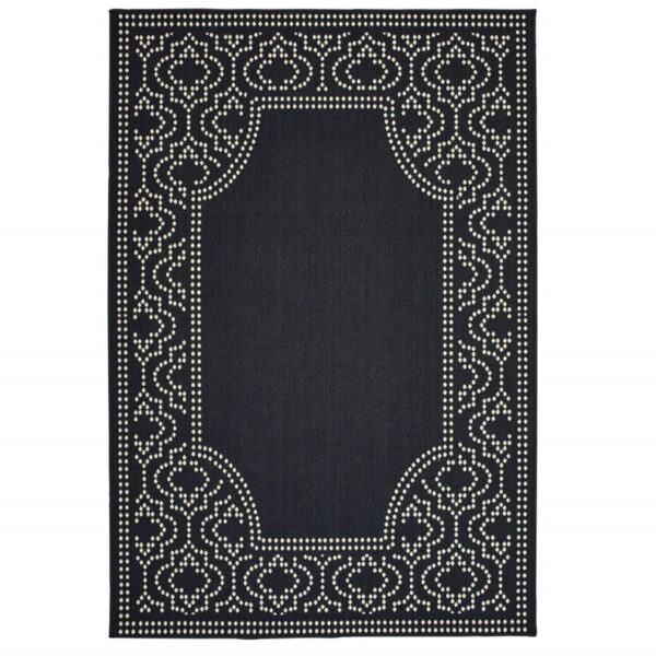 9' X 13' Stain Resistant Indoor / Outdoor Area Rug - Black / Ivory