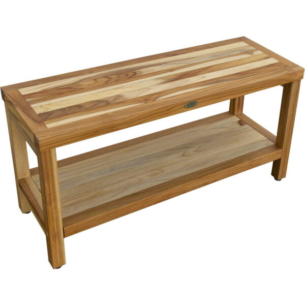 Large Rectangular Teak Bench With Shelf - Natural