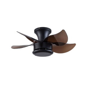 Flush Mount Five Blade Remote Control Integrated Light Ceiling Fan - Brown