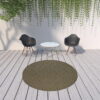 8' X 8' Round Geometric Stain Resistant Indoor / Outdoor Area Rug - Black / Tan - Image 4