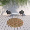 8' X 8' Round Floral Stain Resistant Outdoor & Indoor Area Rug - Brown / Ivory - Image 4