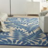 7' X 10' Floral Stain Resistant Indoor / Outdoor Area Rug - Blue / Ivory - Image 3