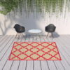 7' X 10' Geometric Stain Resistant Indoor / Outdoor Area Rug - Red - Image 4