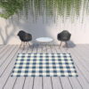 7' X 10' Geometric Stain Resistant Area Rug Outdoor & Indoor - Ivory / Blue - Image 4