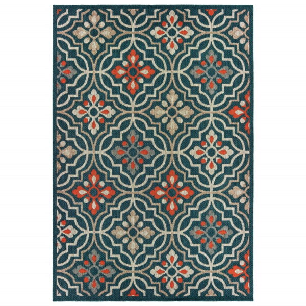 8' X 10' Moroccan Indoor / Outdoor Area Rug - Blue / Orange