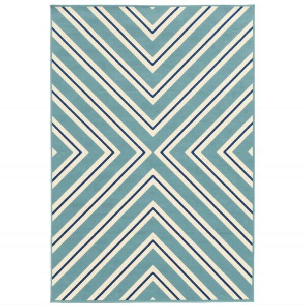 7' X 10' Geometric Stain Resistant Indoor / Outdoor Area Rug - Blue