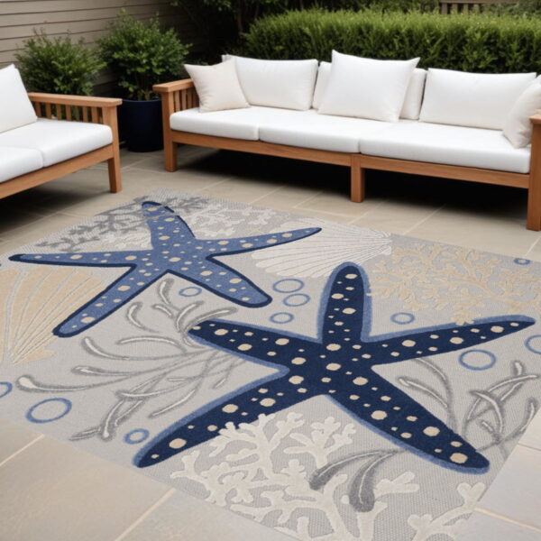 9' X 12' Starfish Indoor / Outdoor Area Rug - Blue / Gray