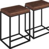 Faux Leather And Metal Backless Counter Height Bar Chairs (Set of 2) - Brown / Black - Image 2