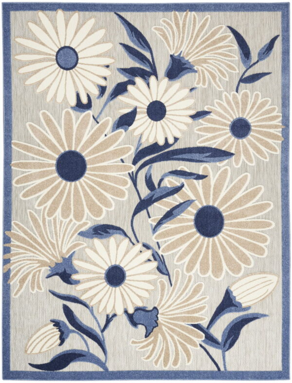 7' X 10' Floral Stain Resistant Non Skid Area Rug - Gray / Blue