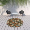 8' X 8' Round Floral Stain Resistant Outdoor / Indoor Area Rug - Brown / Ivory - Image 4