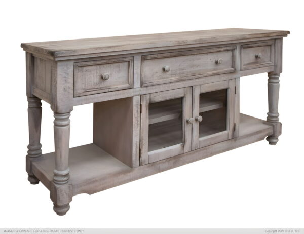 Solid Wood Open Shelving Distressed TV Stand - Desert Sand