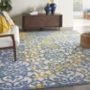 7' X 10' Floral Outdoor / Indoor Area Rug - Ivory / Blue - Image 2