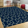 7' X 10' Hand Hooked UV Treated Trellis Indoor / Outdoor Area Rug - Navy Blue - Image 3