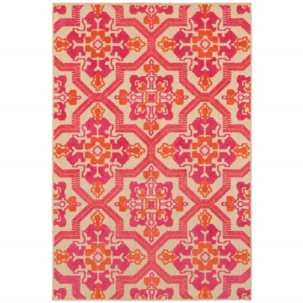 7' X 10' Moroccan Indoor / Outdoor Area Rug - Pink / Orange