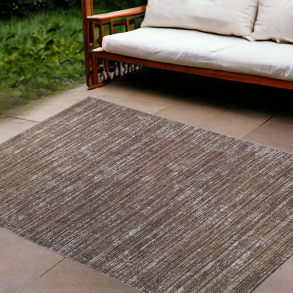 8' X 10' Striped Stain Resistant Indoor / Outdoor Area Rug - Brown / Ivory