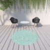 8' X 8' Round Floral Stain Resistant Outdoor / Indoor Area Rug - Blue / Ivory - Image 2