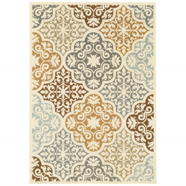 7' X 10' Moroccan Indoor / Outdoor Area Rug - Gray / Ivory