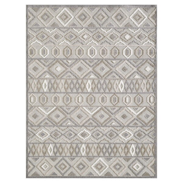 8’ X 10’ Ivory Aztec Pattern Indoor / Outdoor Area Rug - Gray