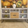 Solid Wood Open Shelving Distressed TV Stand - Light Gray - Image 4