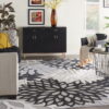 7' X 10' Floral Indoor / Outdoor Area Rug - Black White - Image 3