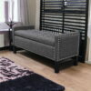 And Black Upholstered Linen Bench With Flip Top, Shoe Storage - Dark Slate Gray - Image 3